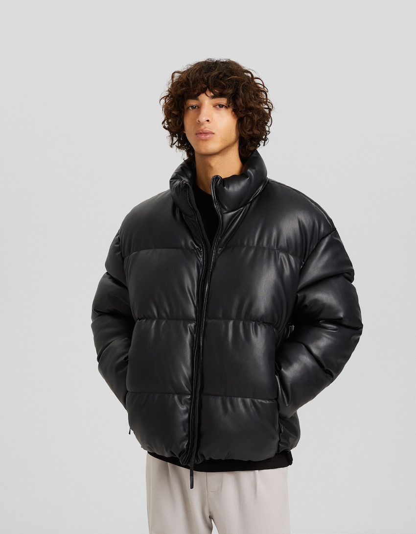 Zara - Faux Leather Puffer Jacket - Black - Unisex