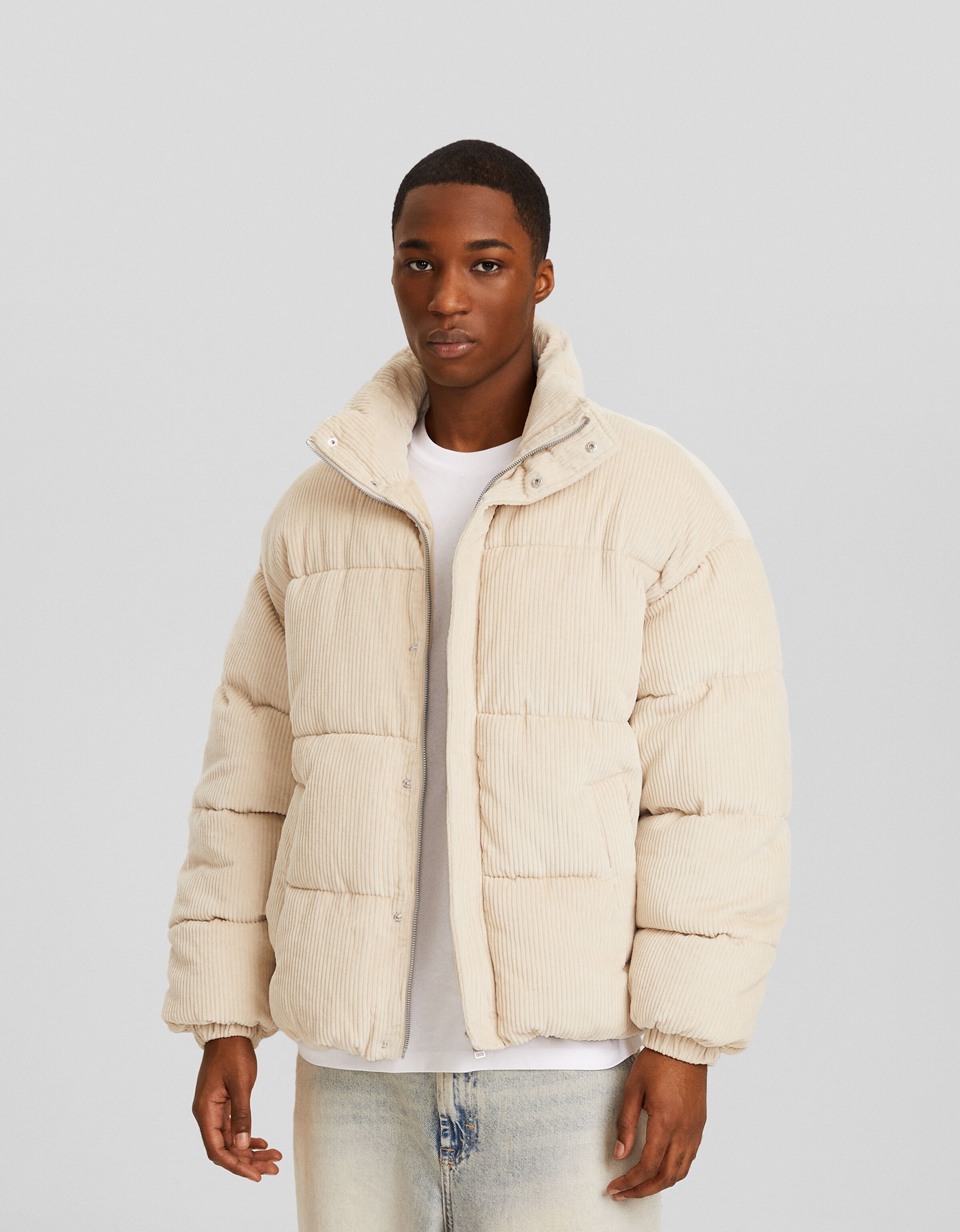 Beige corduroy clearance puffer jacket