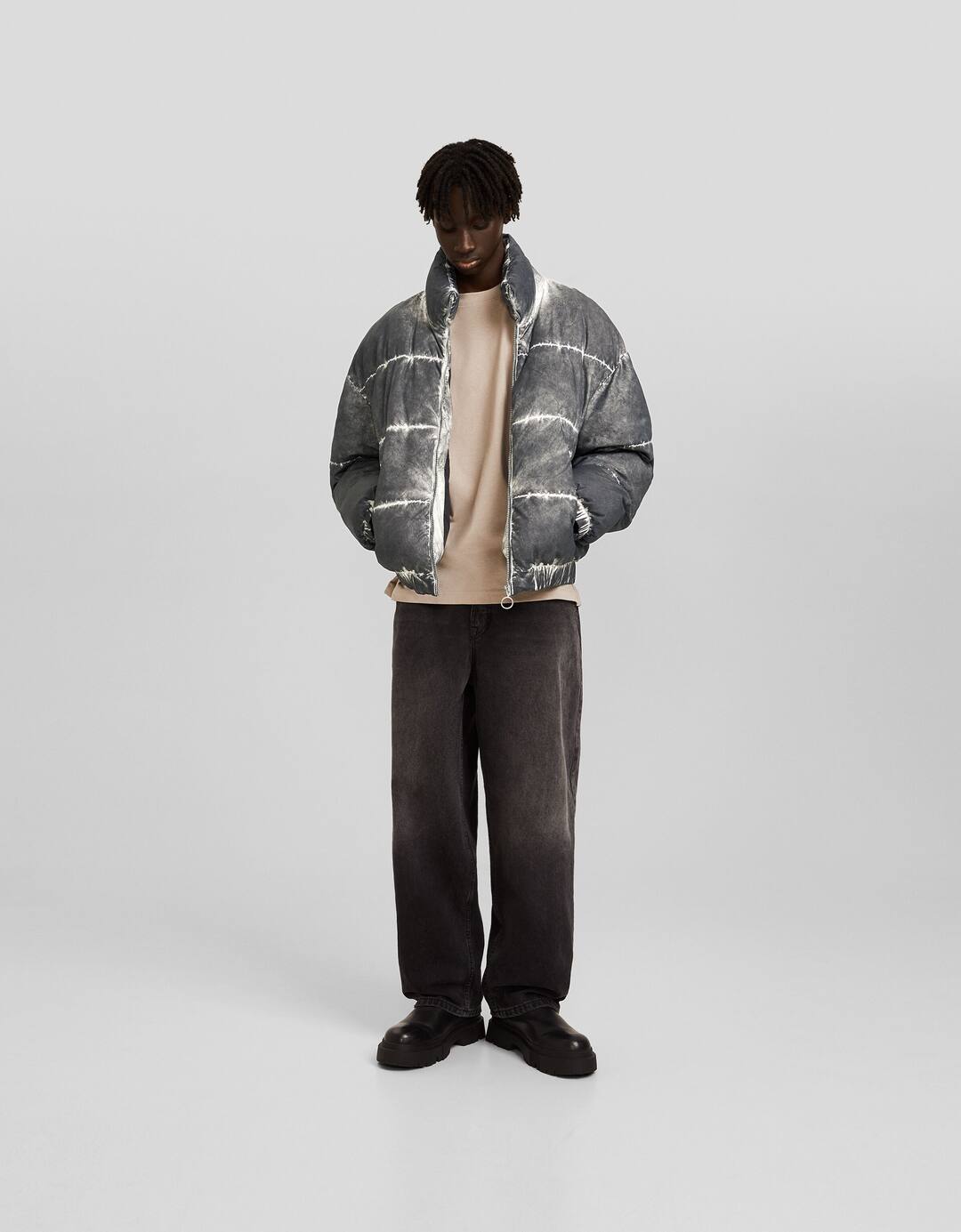 Faded-effect puffer jacket