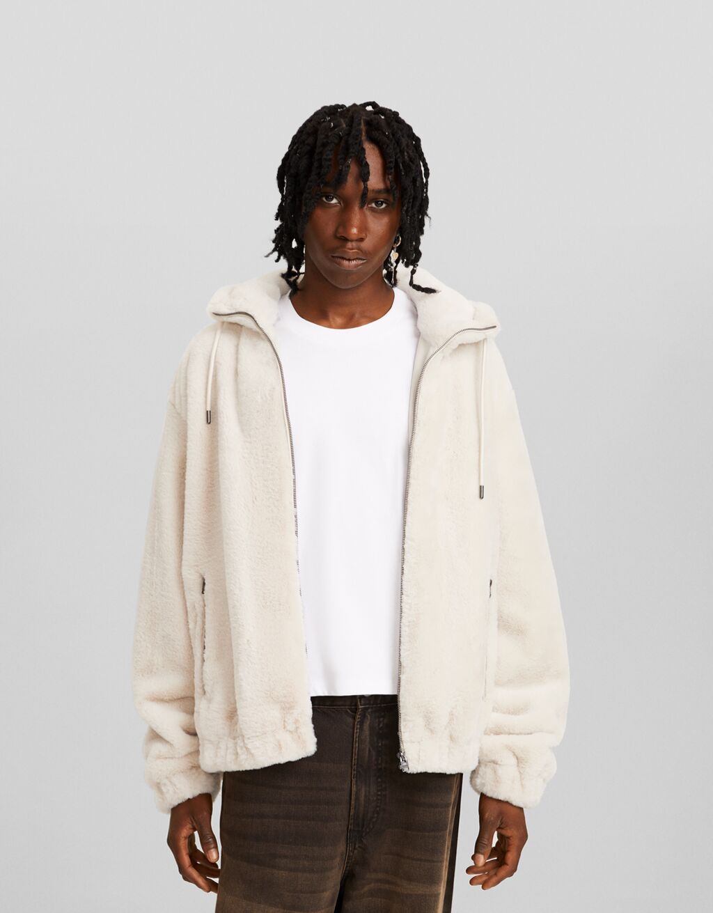 Fuzzy jacket with hood Men Bershka