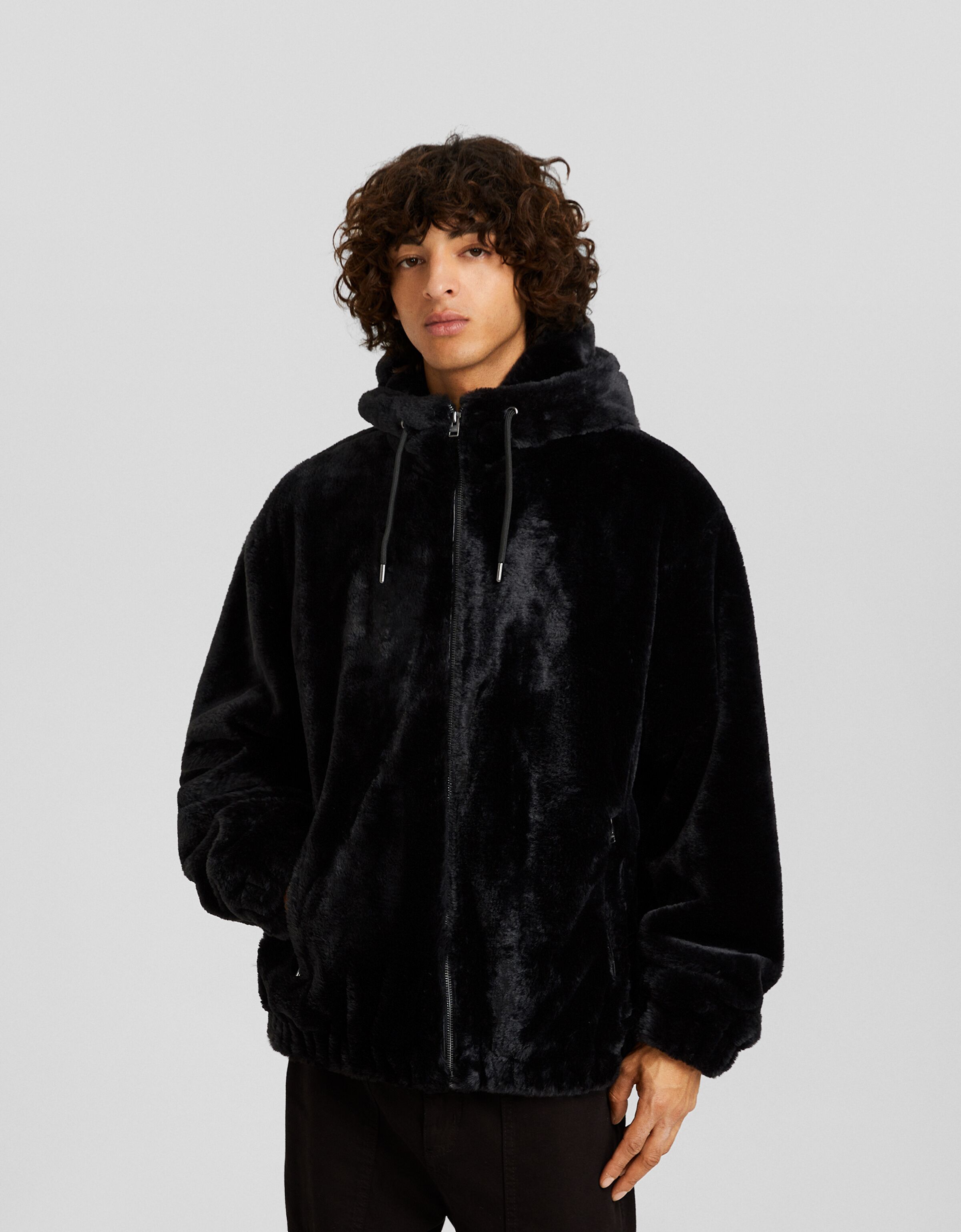 Bershka faux fur jacket with outlet hood