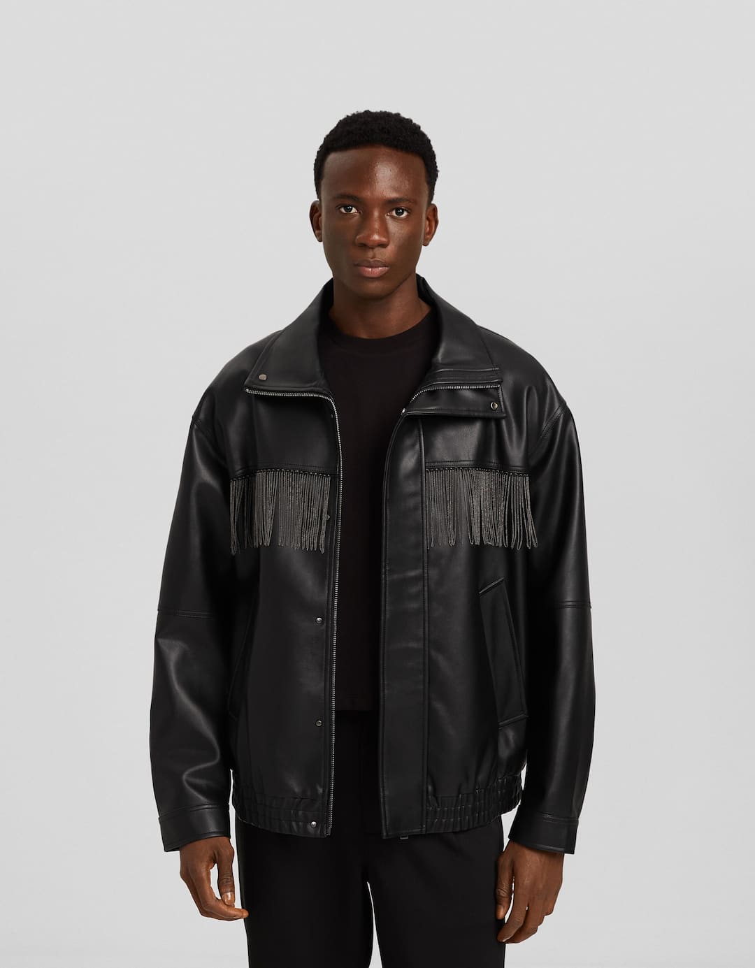 Leather effect jacket with fringing