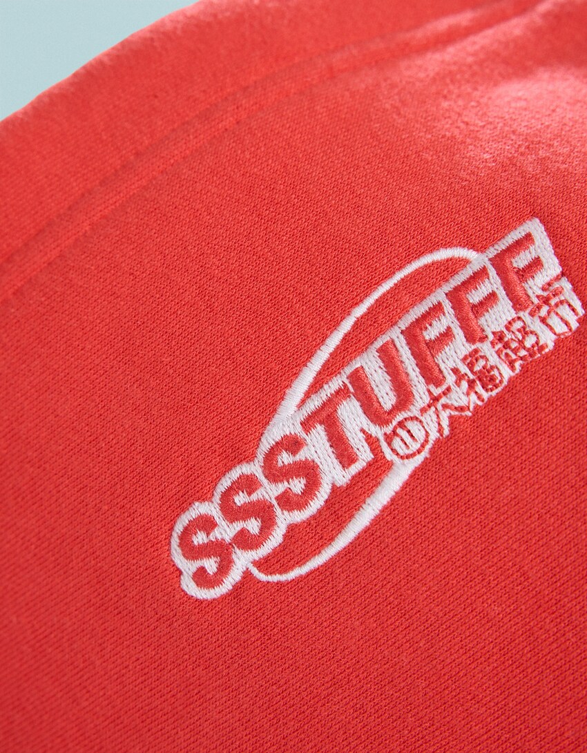 SSSTUFFF X BERSHKA faux shearling print zip-up hoodie-Red-5