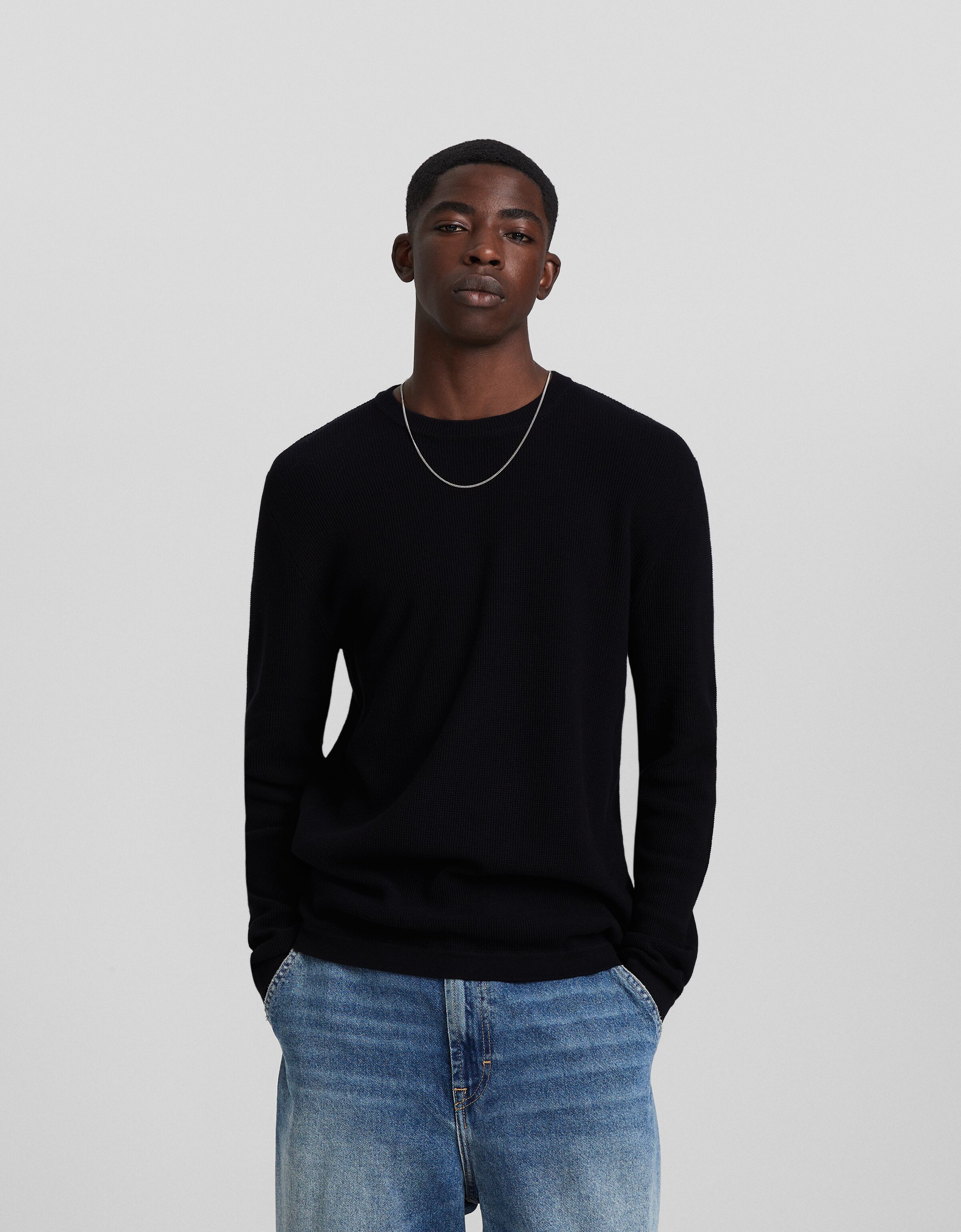 Textured cotton outlet sweater