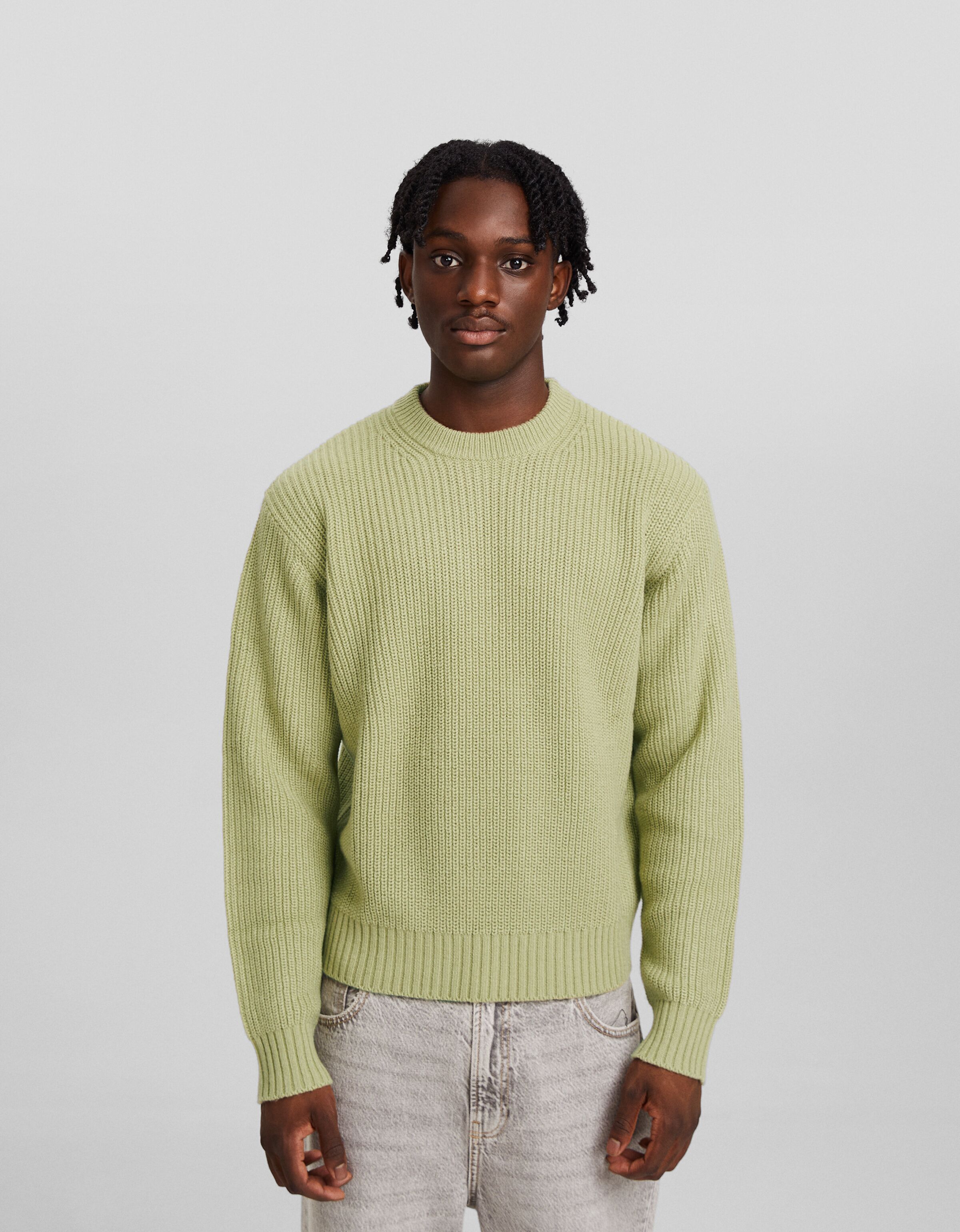 Textured crew neck wool blend sweater New Men Bershka