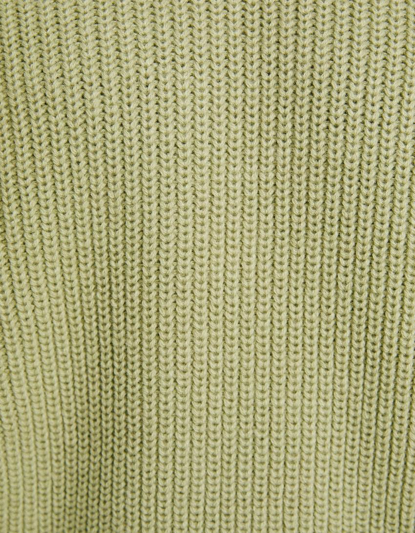 Pull col rond texturé mélange de laine-Vert-5