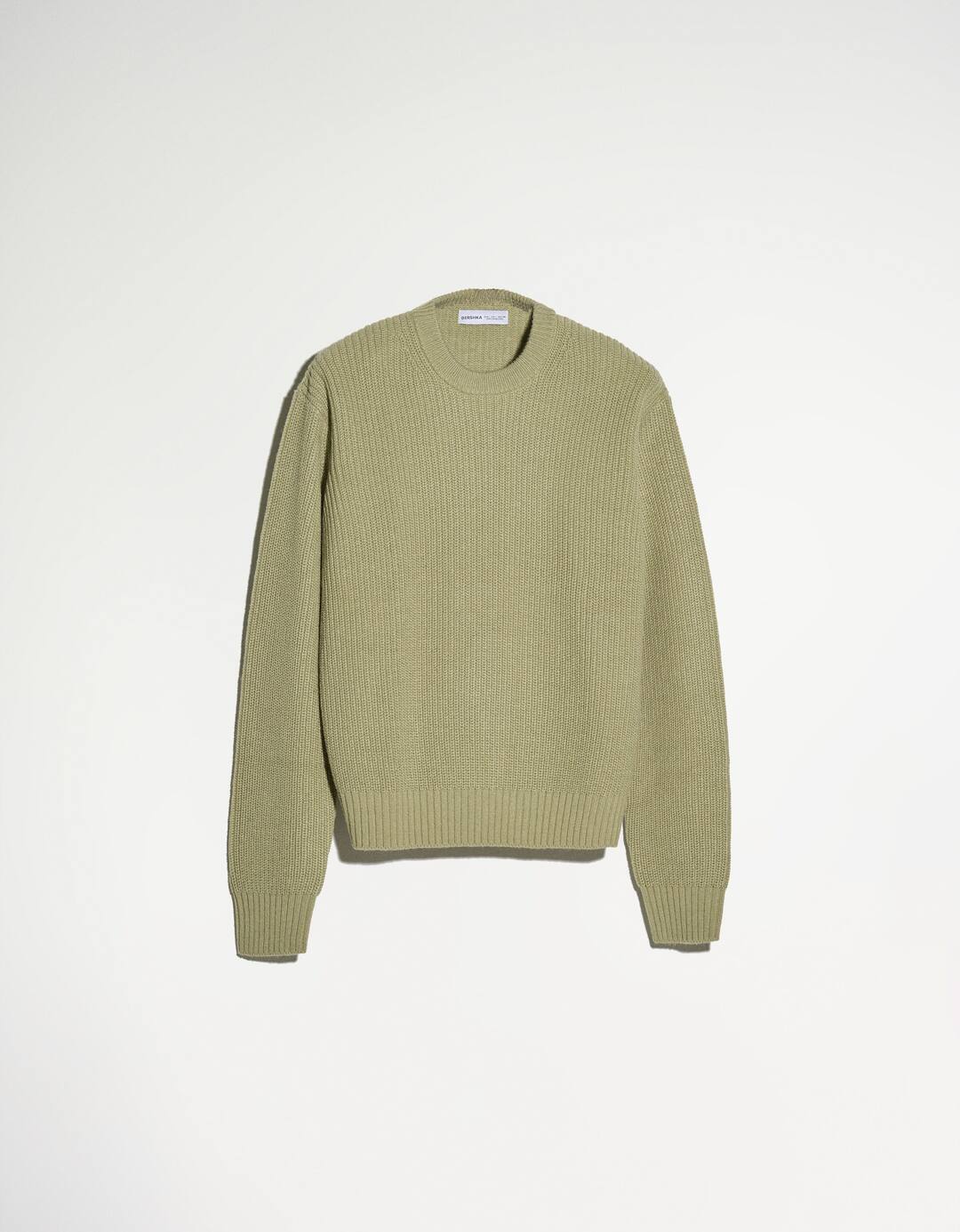 Textured crew neck wool blend sweater