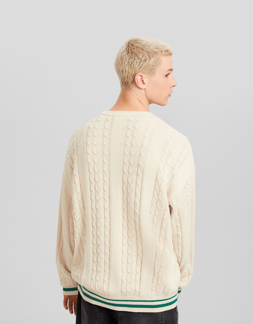 Pullover mit Zopfmuster und Stickerei - Pullover und Jacken - Herren |  Bershka