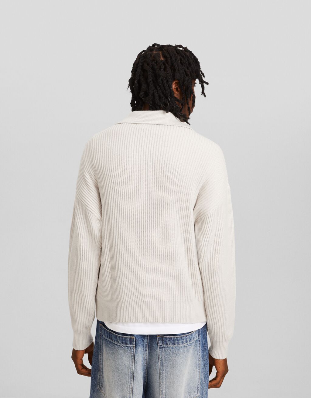 Ribbed polo collar sweater Men Bershka
