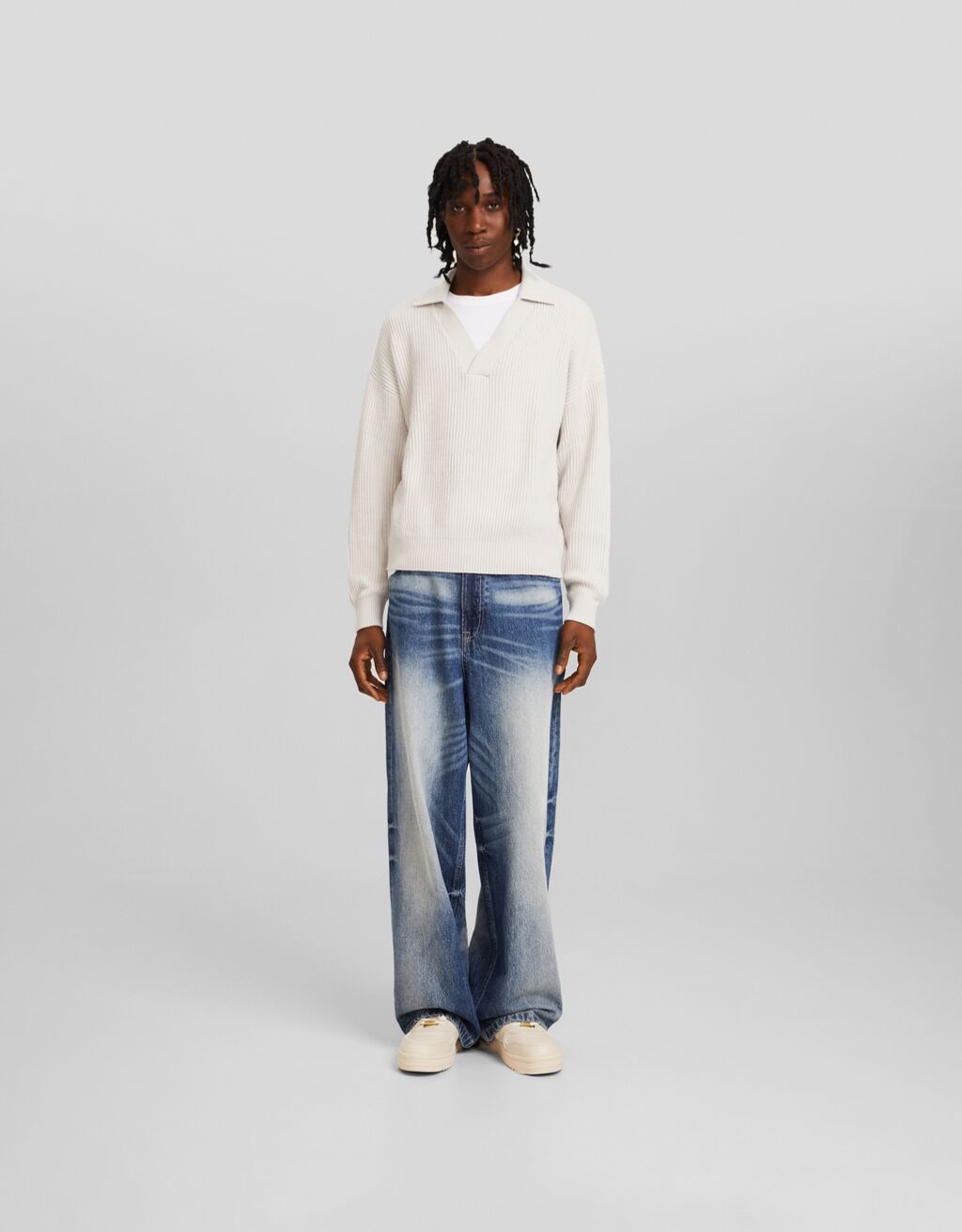 Ribbed polo collar sweater Men Bershka