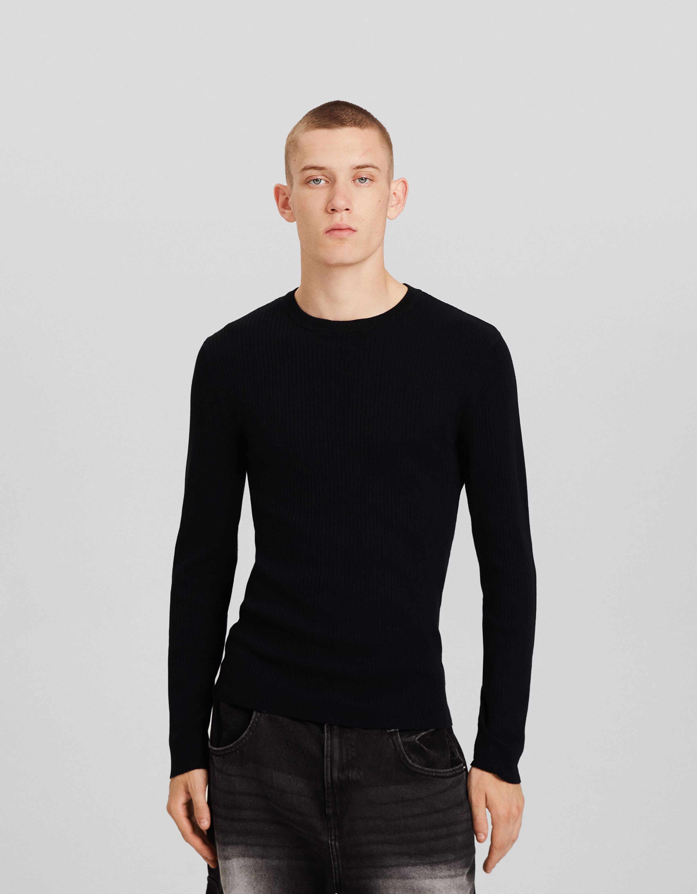 Mens black cheap ribbed sweater