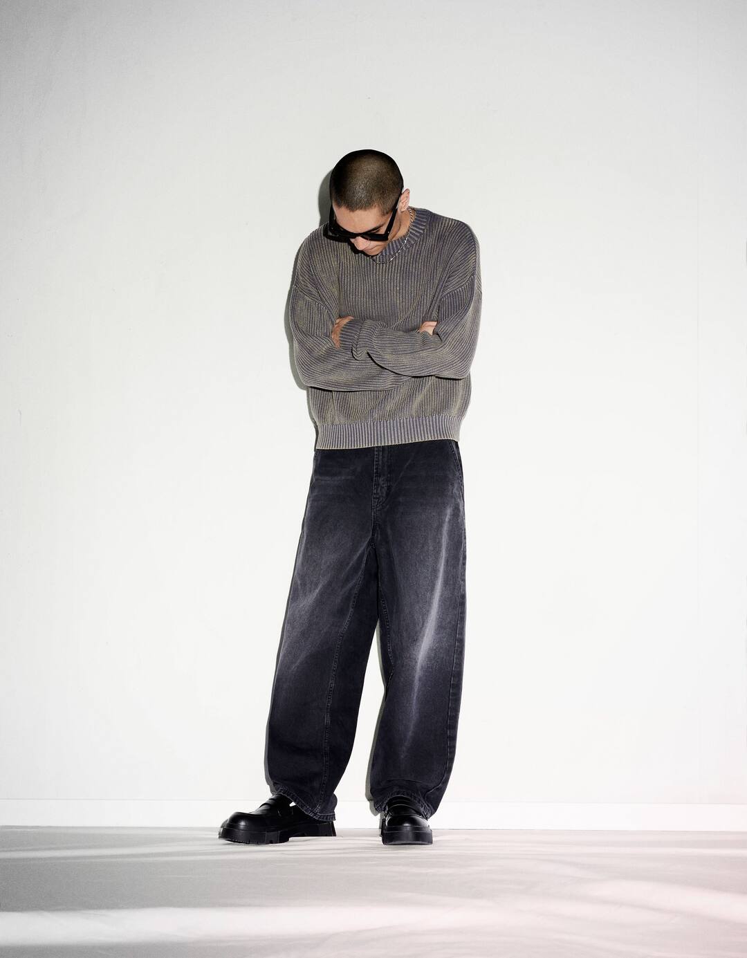 Faded-effect boxy-fit sweater