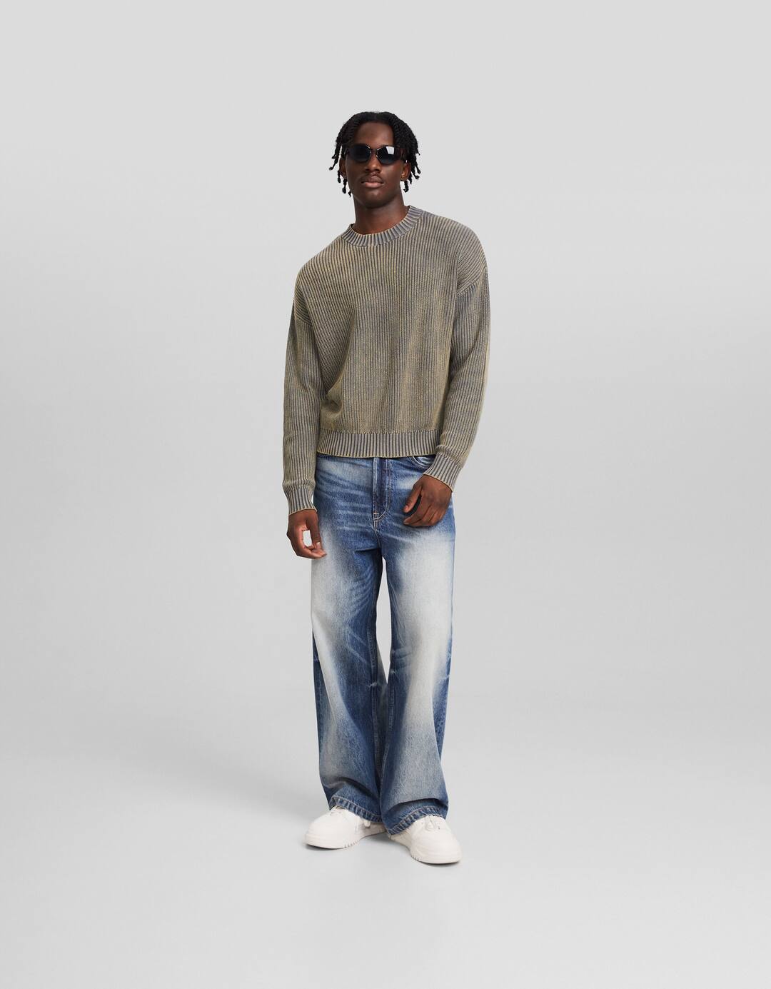 Faded-effect boxy-fit sweater