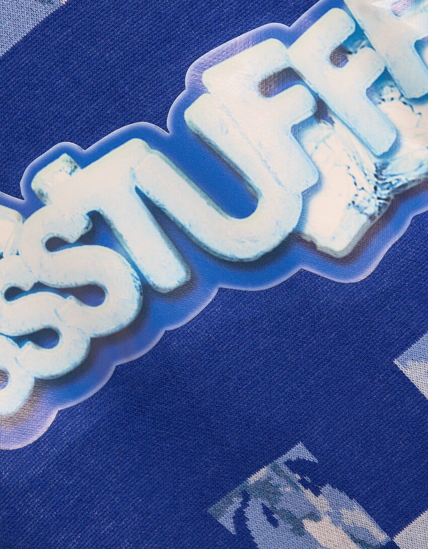 SSSTUFFF X BERSHKA patch print polo collar sweater-Blue-5