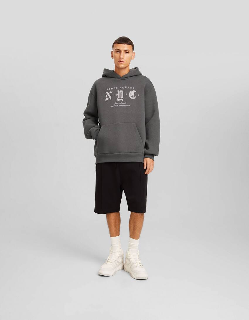 Oversize New York City print hoodie-Grey-3