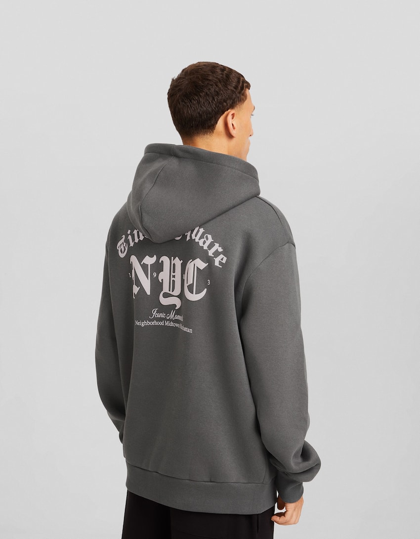 Oversize New York City print hoodie-Grey-1