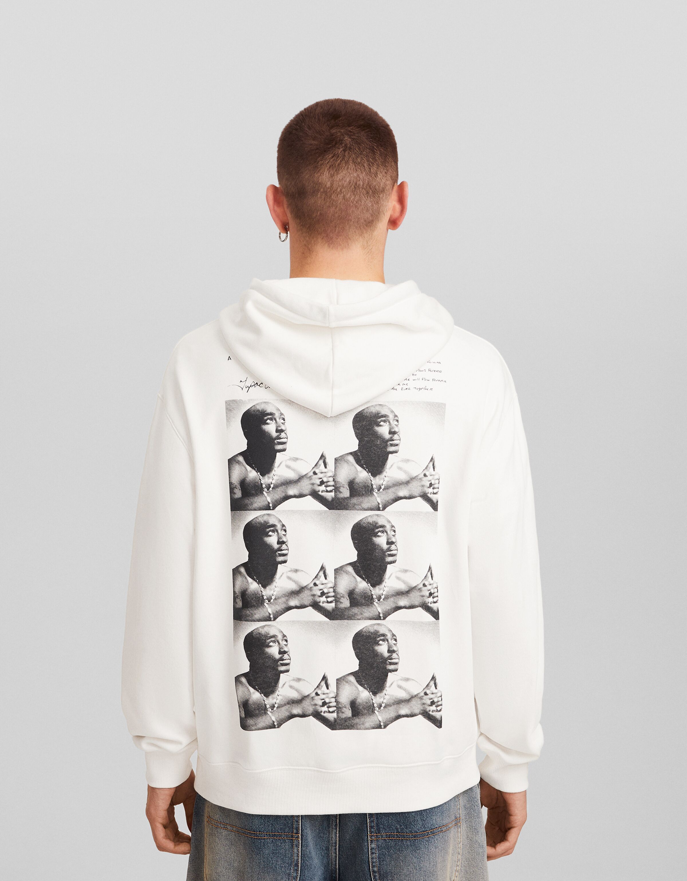 Sudadera Tupac capucha print REBAJAS hasta 70 Hombre Bershka