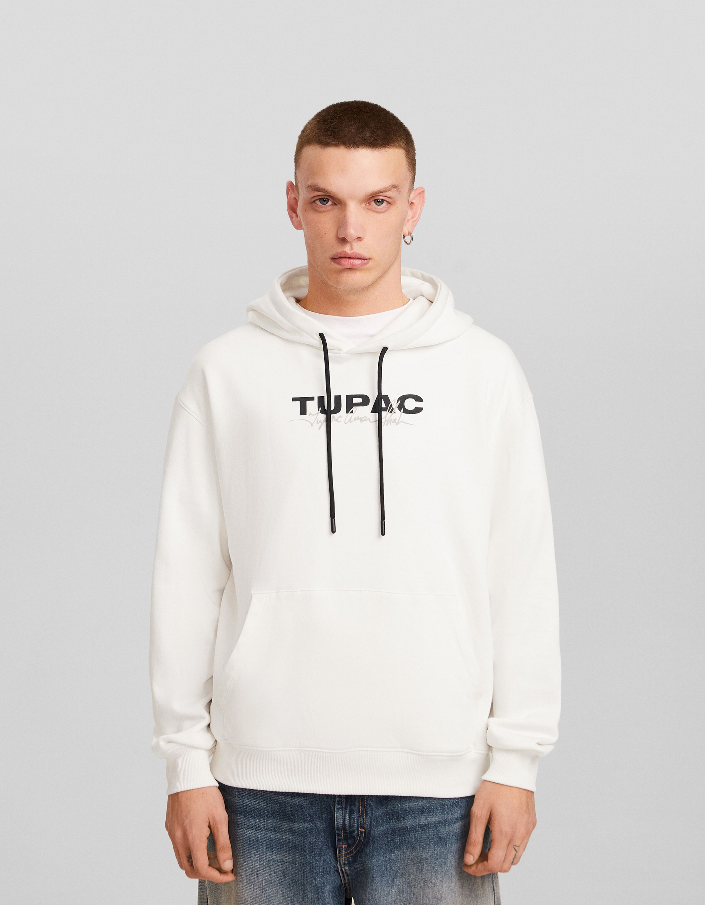 Sudadera Tupac capucha print REBAJAS hasta 70 Hombre Bershka