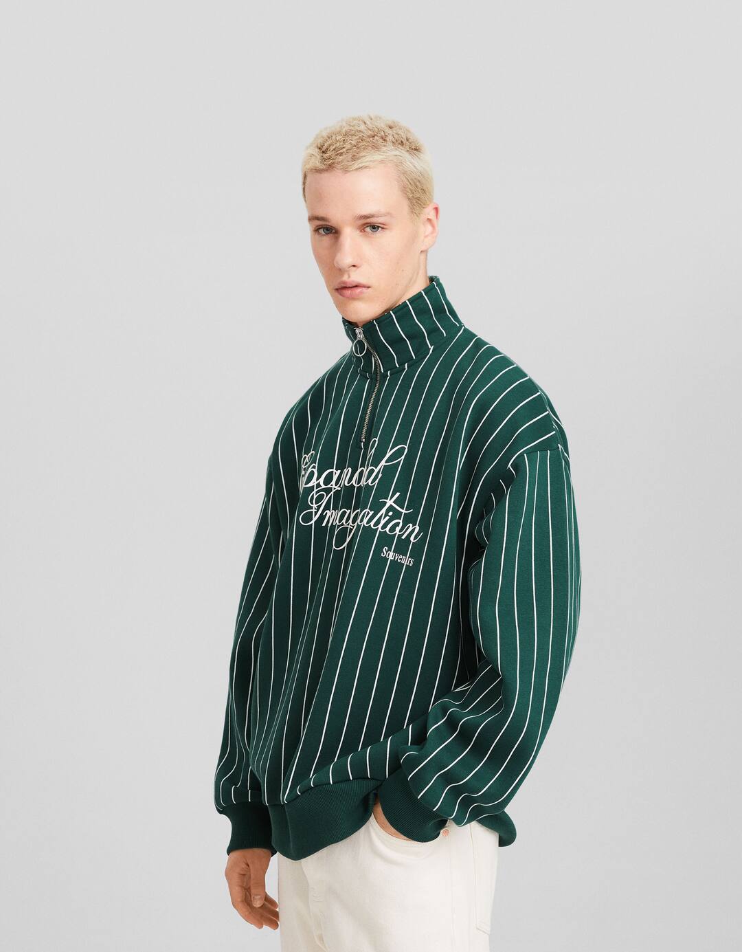 Striped high-neck sweatshirt