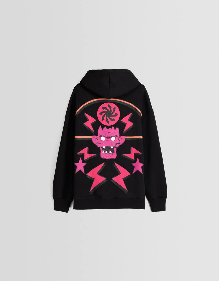 Oversize Gorillaz print hoodie-Black-5