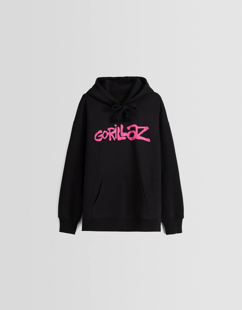 Oversize Gorillaz print hoodie-Black-4