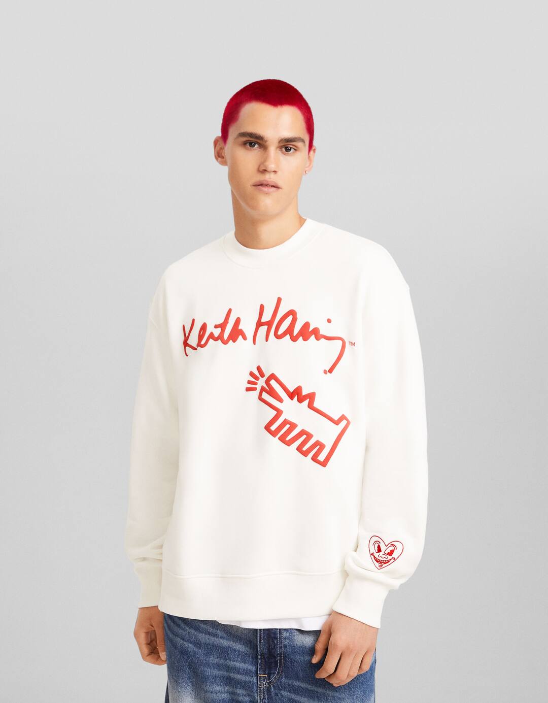 Sweatshirt bergambar dengan leher bulat Keith Haring