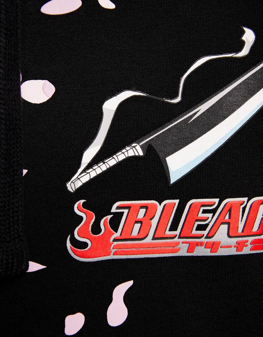 Bleach print oversized hoodie-Black-6
