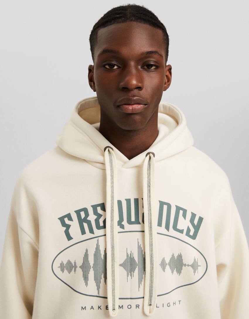 Boxy fit print hoodie-Off white-3