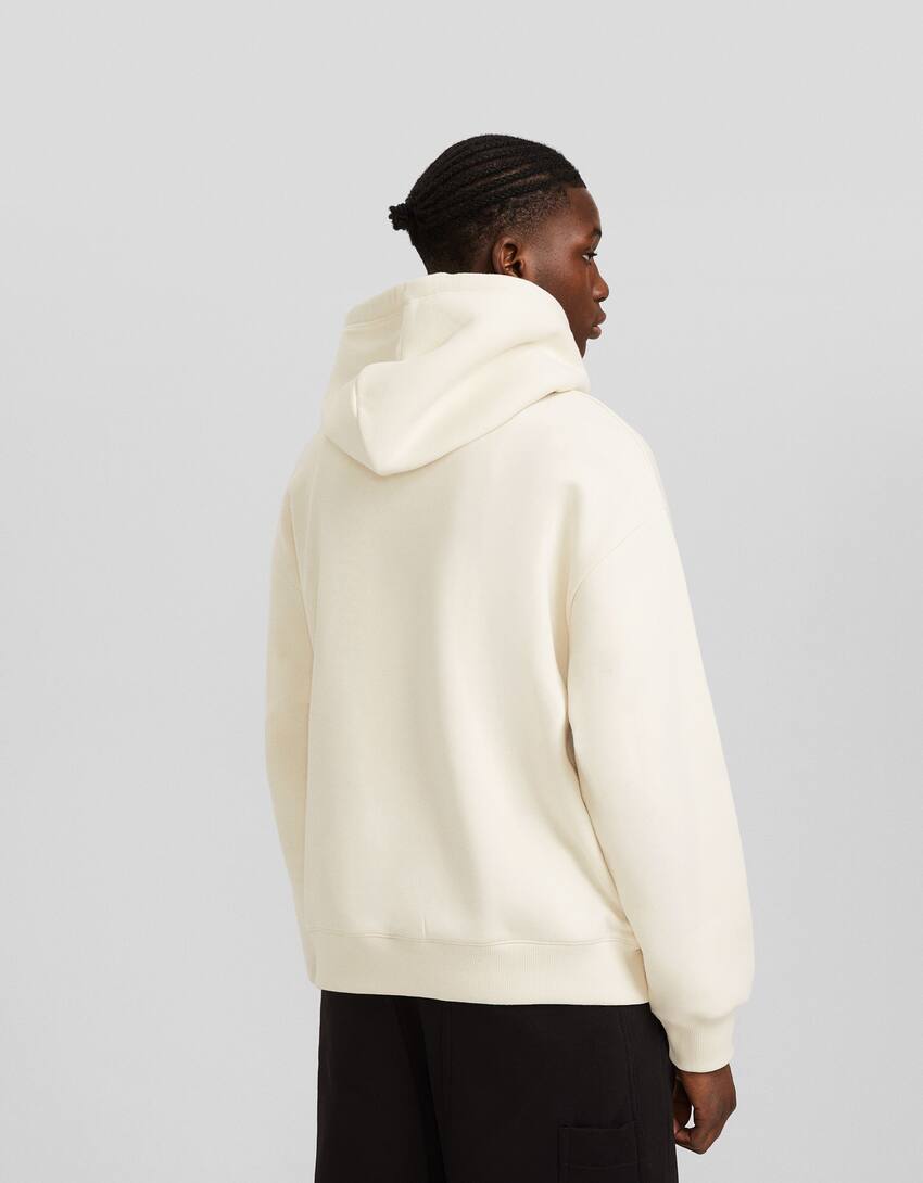 Boxy fit print hoodie-Off white-2