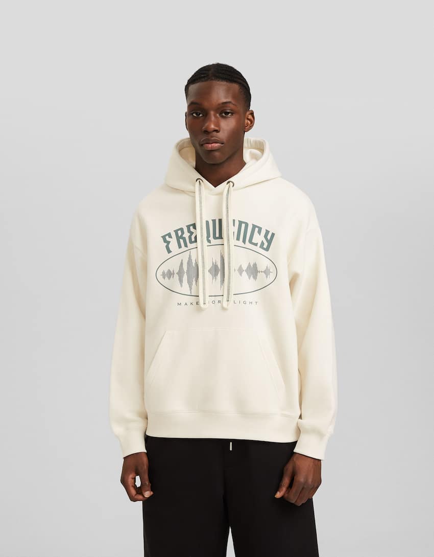 Boxy fit print hoodie-Off white-1