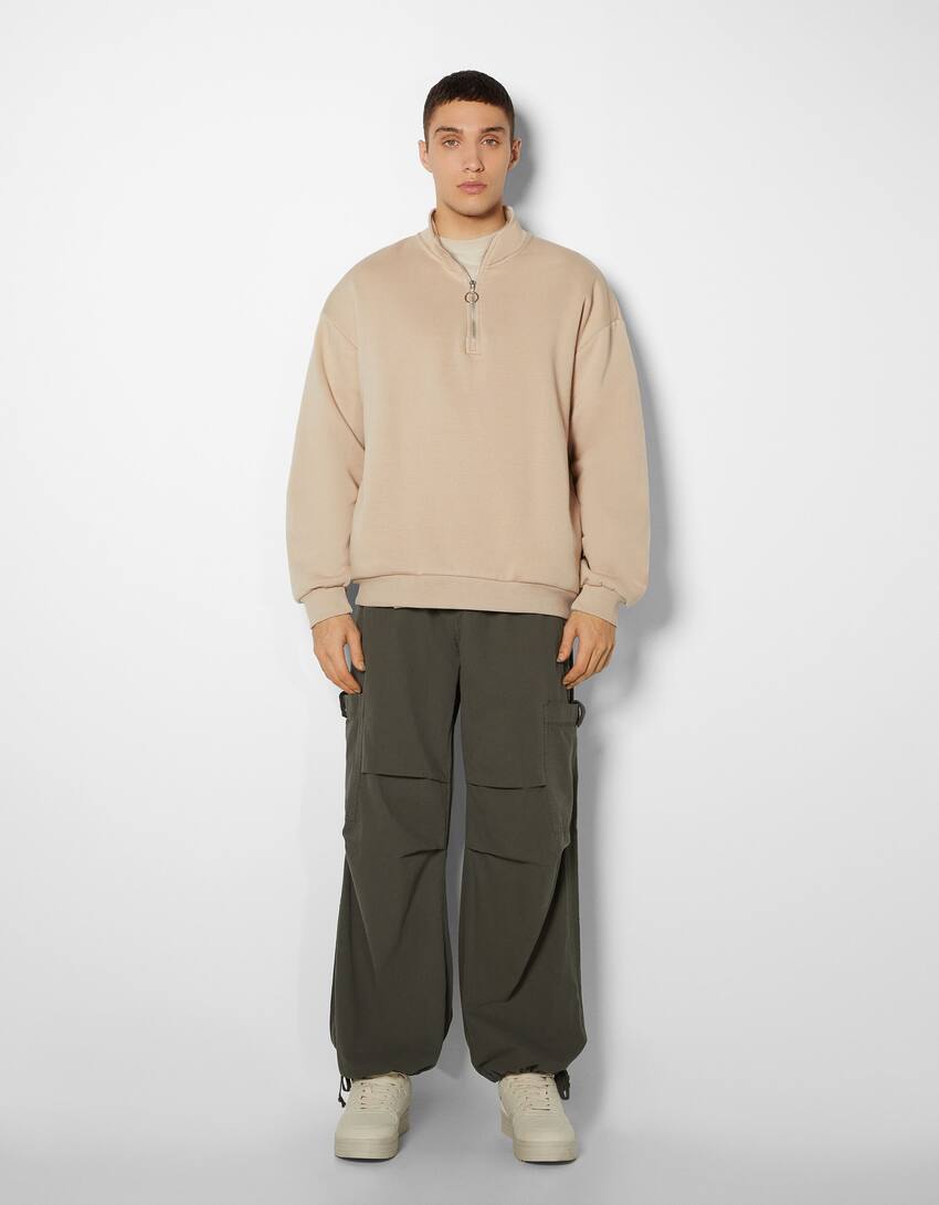 High neck oversize sweatshirt-Camel-3