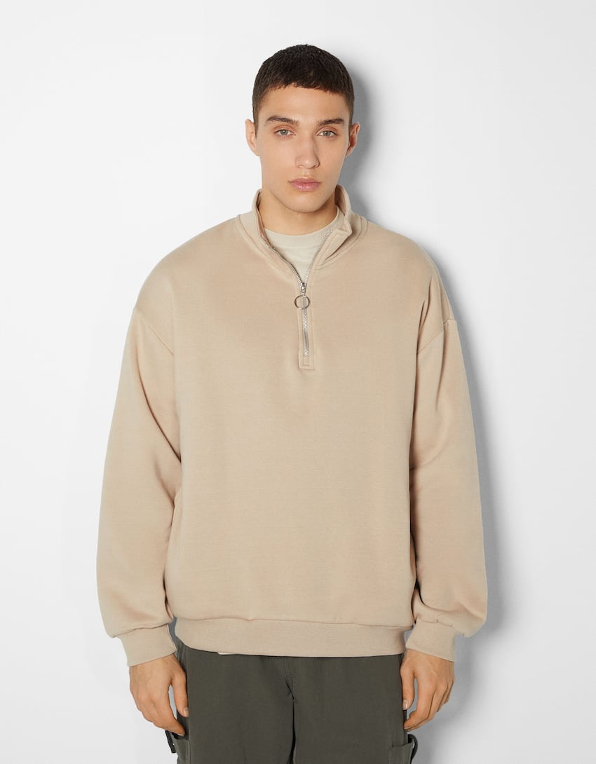 High neck oversize sweatshirt-Camel-0