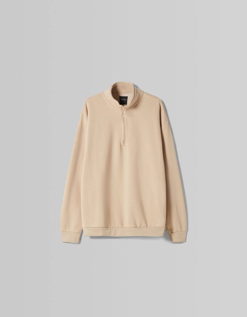 High neck oversize sweatshirt-Camel-4