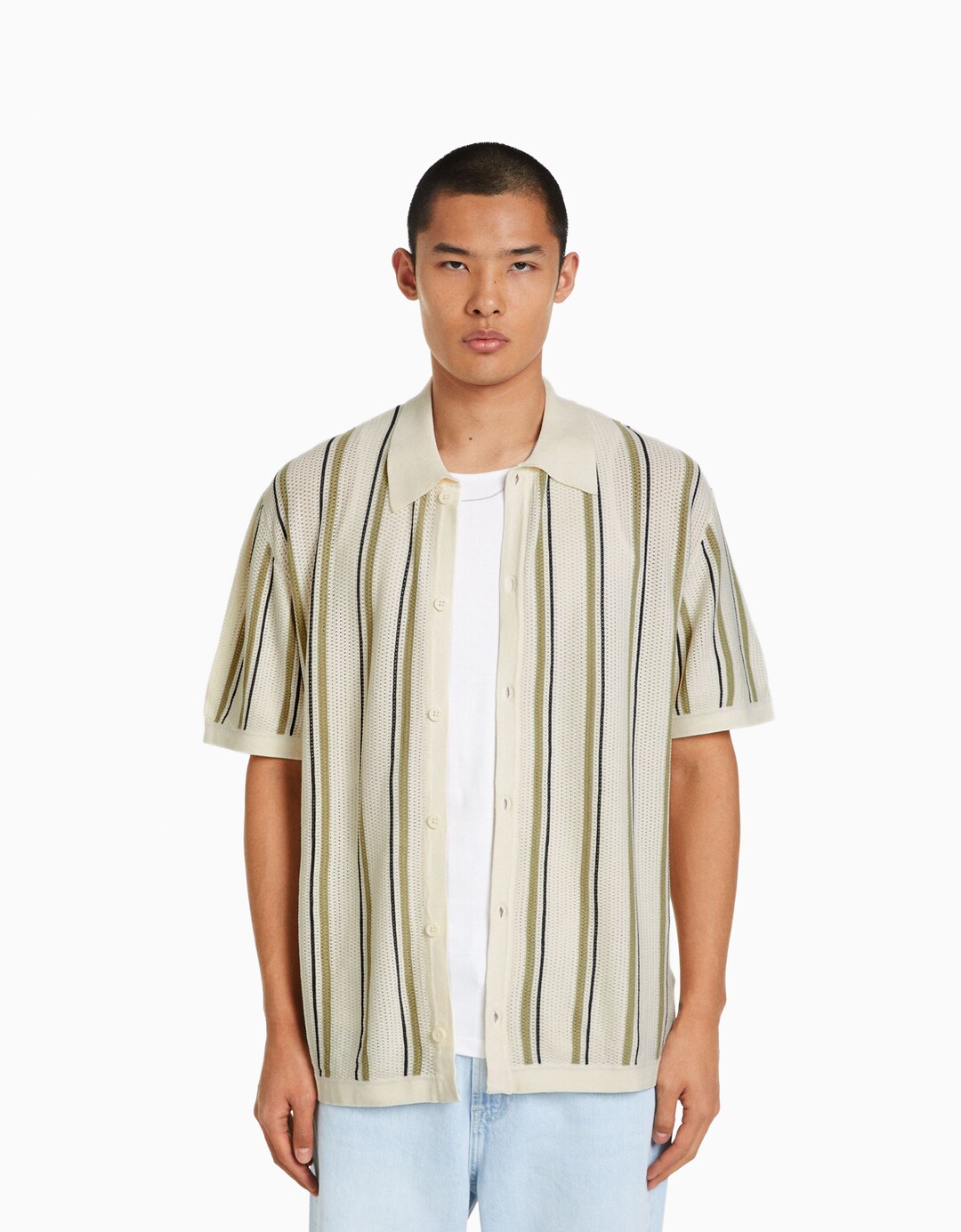 Camisa manga corta calados rayas