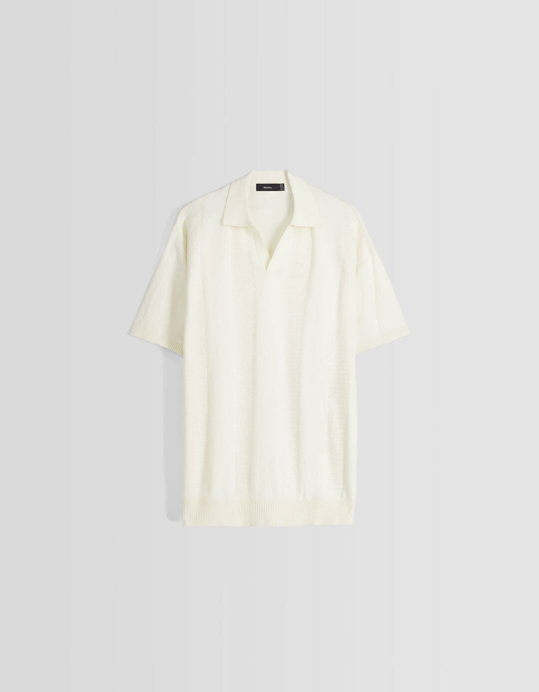 Open-knit short sleeve polo shirt