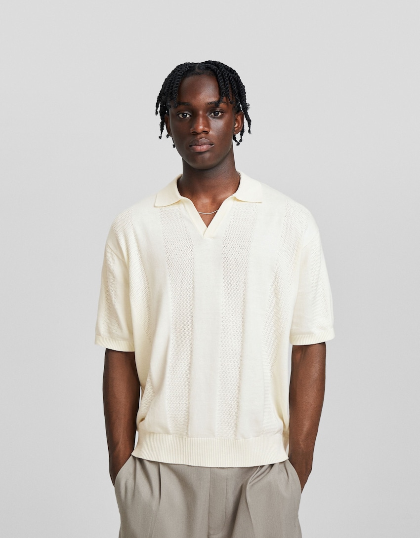 Open-knit short sleeve polo shirt - Men | Bershka