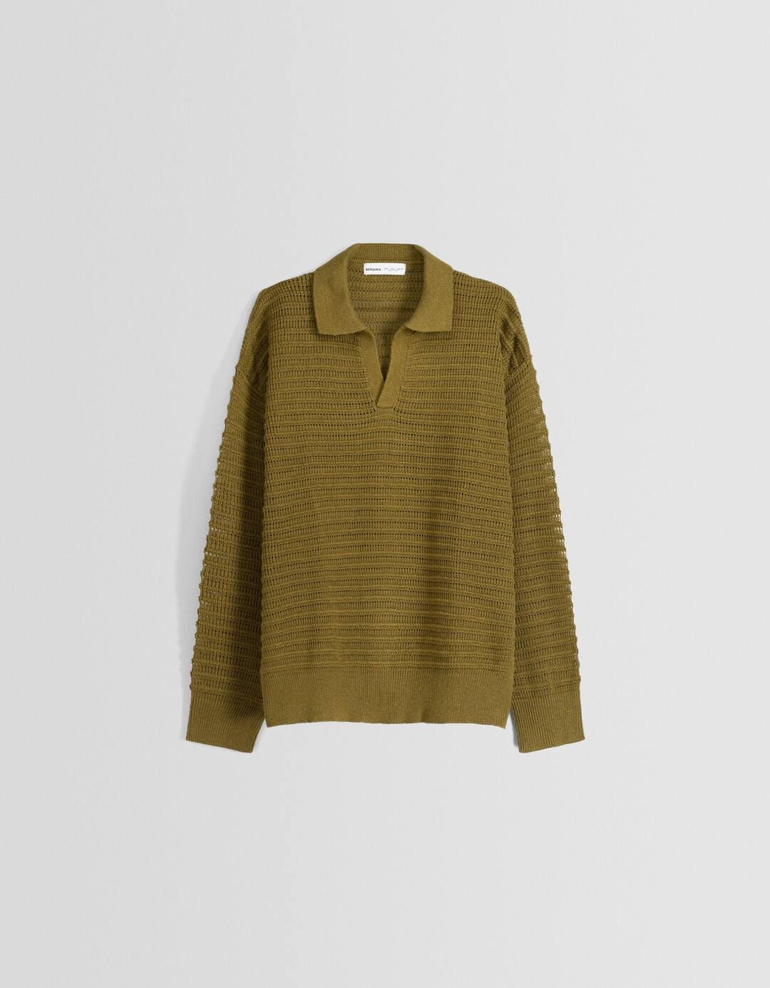 Openwork polo collar sweater