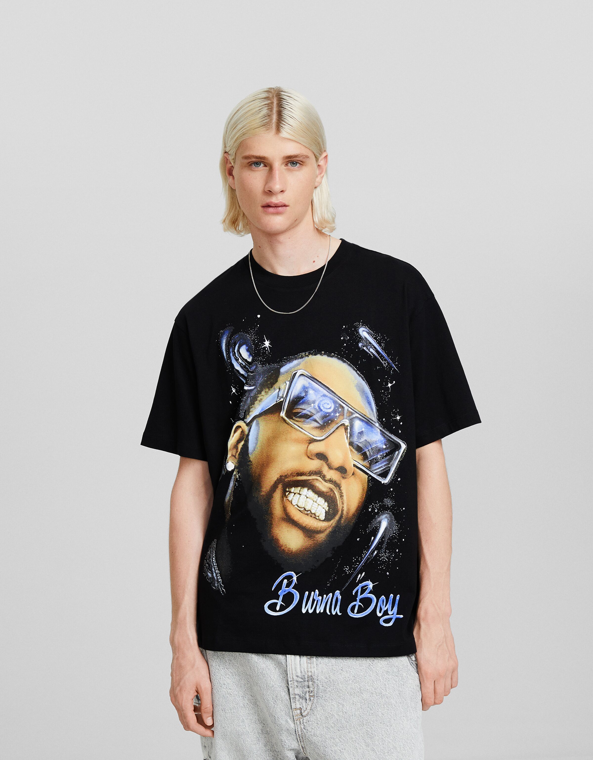 Burna Boy print boxy fit short sleeve T shirt T shirts Men