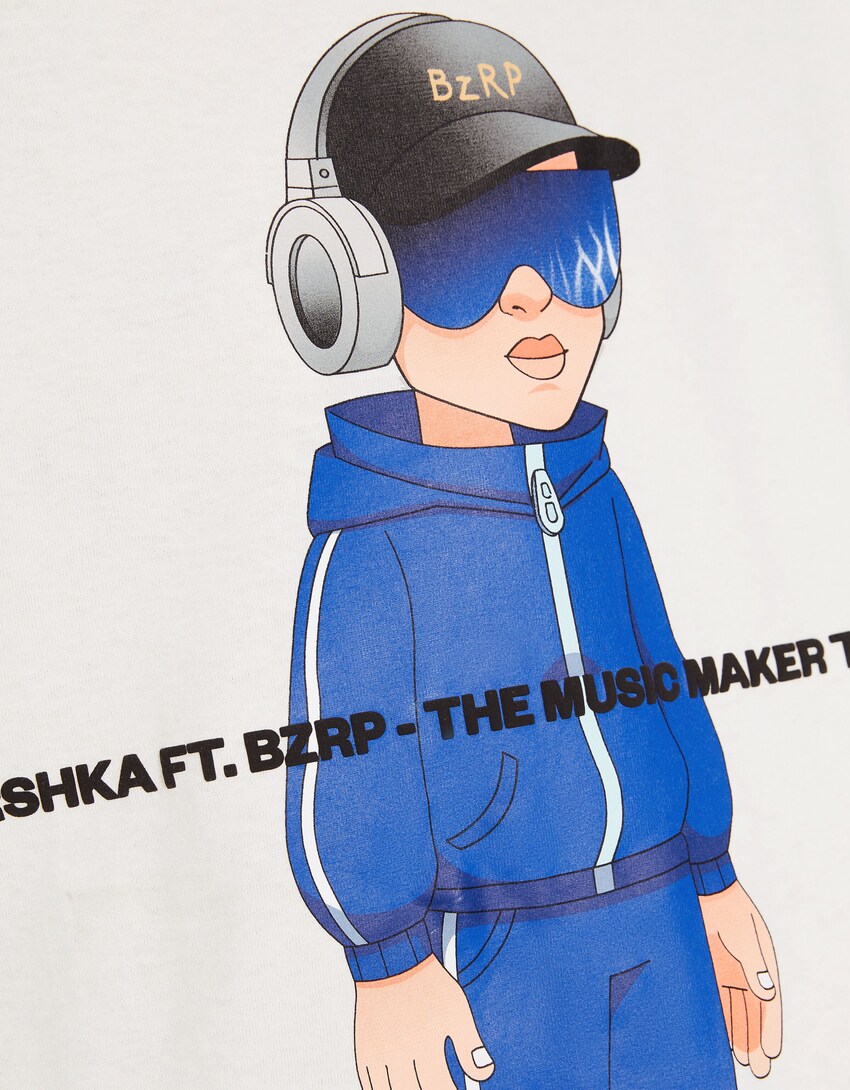 Camiseta BERSHKA ft. BIZARRAP boxy fit print-Blanco-6