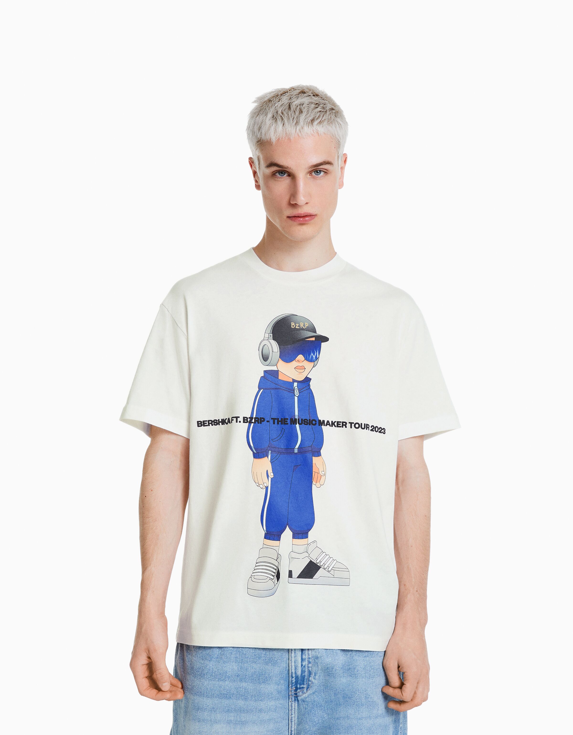 Camiseta BERSHKA ft. BIZARRAP boxy fit print Camisetas Hombre