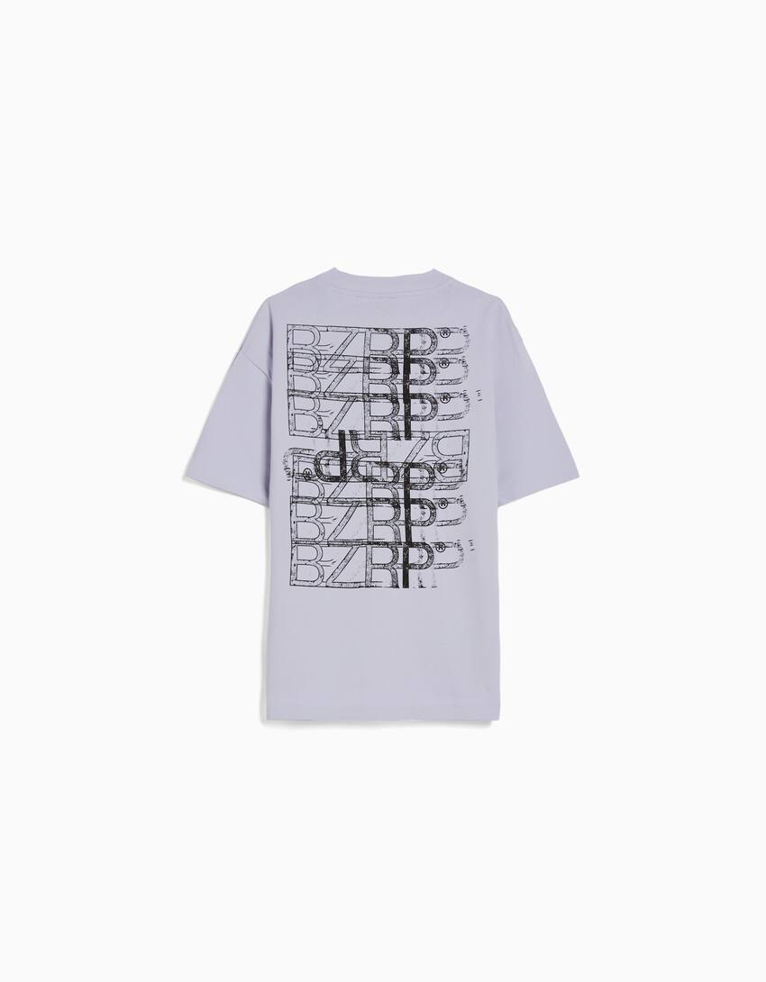 BERSHKA ft. BIZARRAP print boxy fit T-shirt-Violet-6