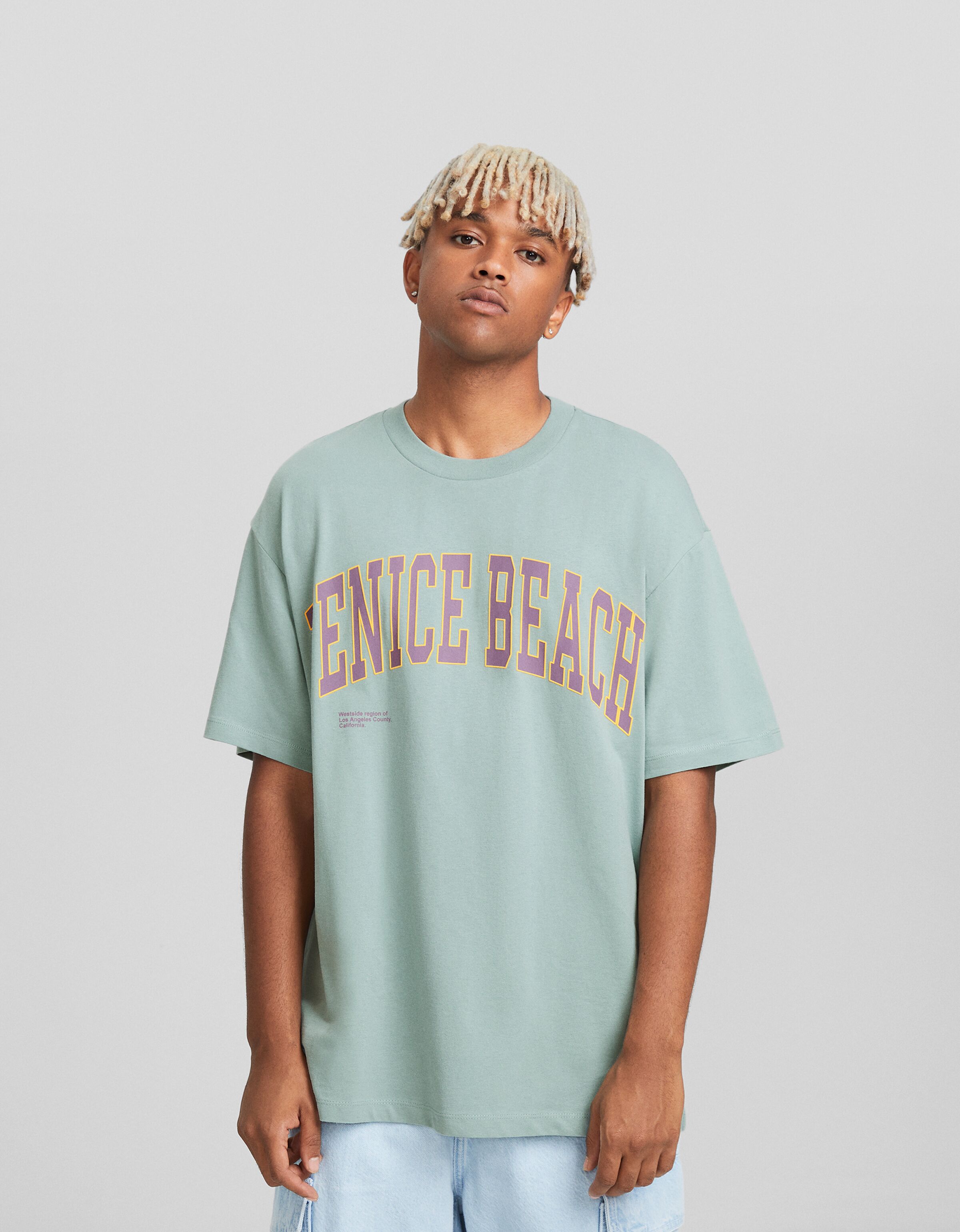 Print boxy fit short sleeve T shirt Men Bershka