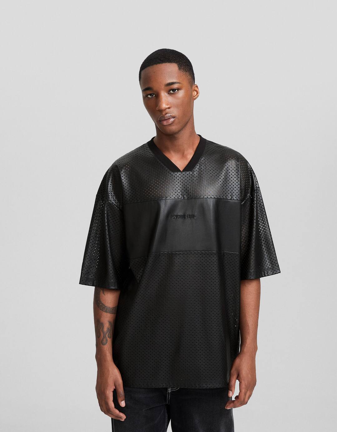 Short sleeve extra loose fit leather effect t-shirt