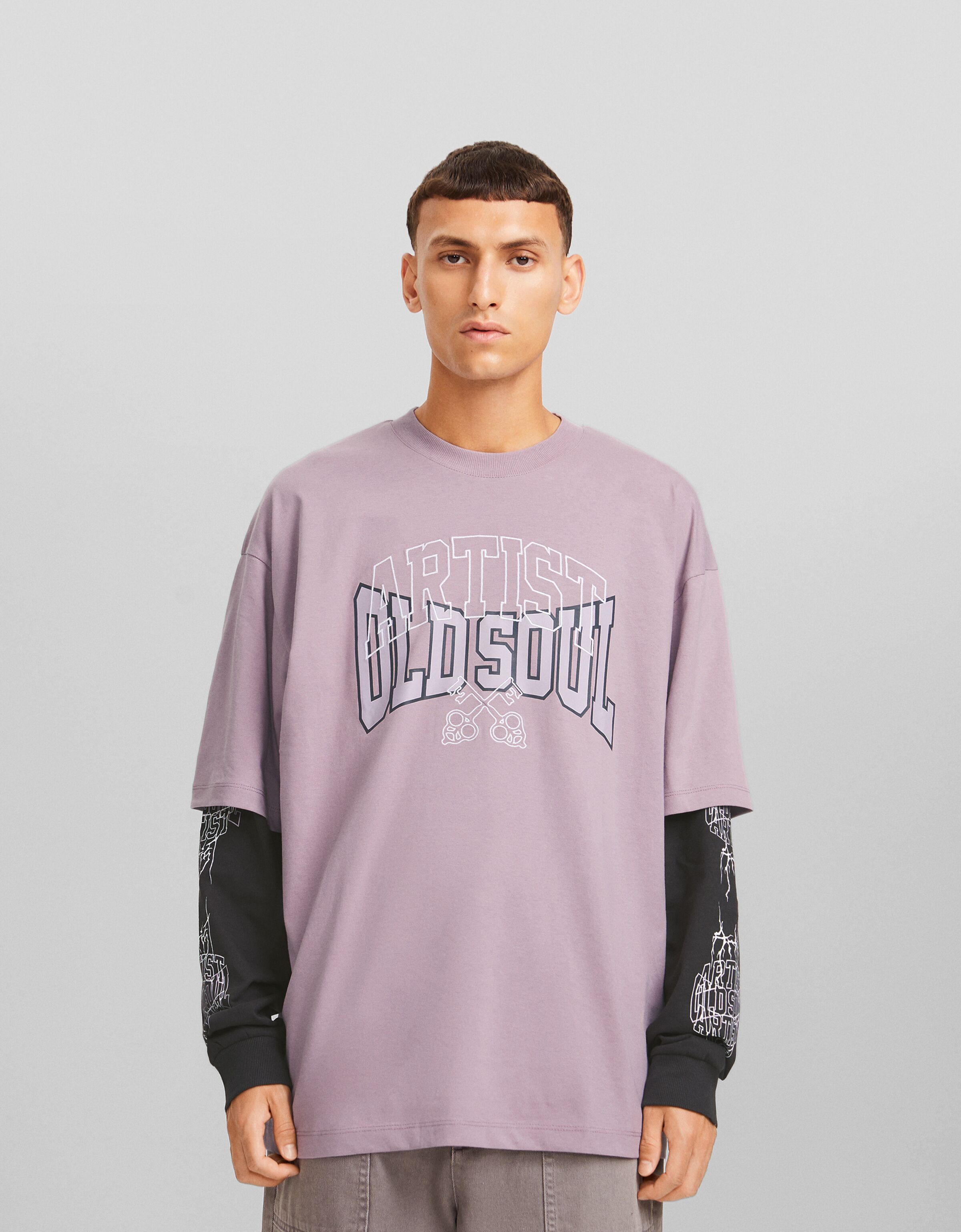 Long sleeve T shirt with print T shirts Men Bershka