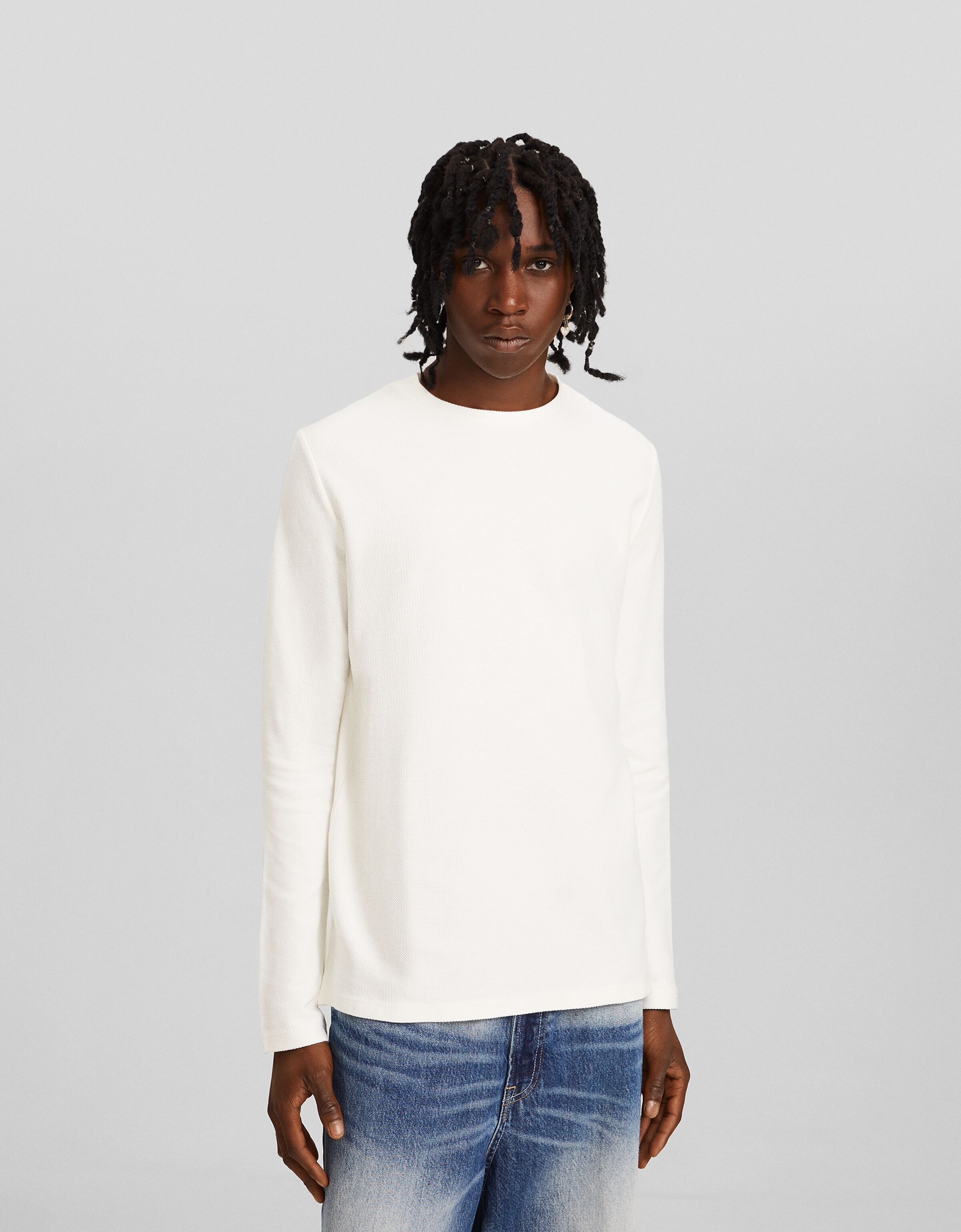 Textured long sleeve T shirt T shirts Men Bershka