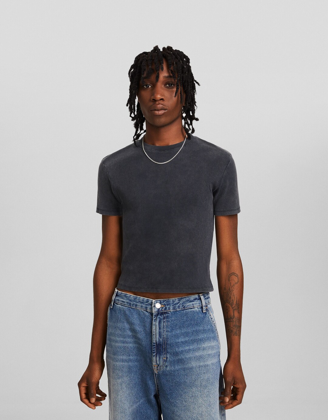 Camiseta manga corta cropped efecto lavado