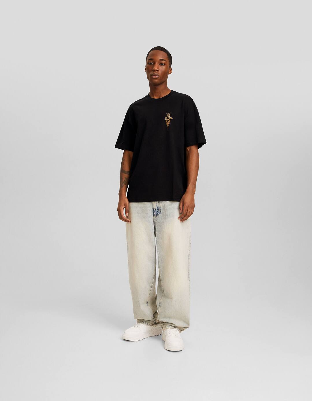 Boxy fit short sleeve metallic print T-shirt