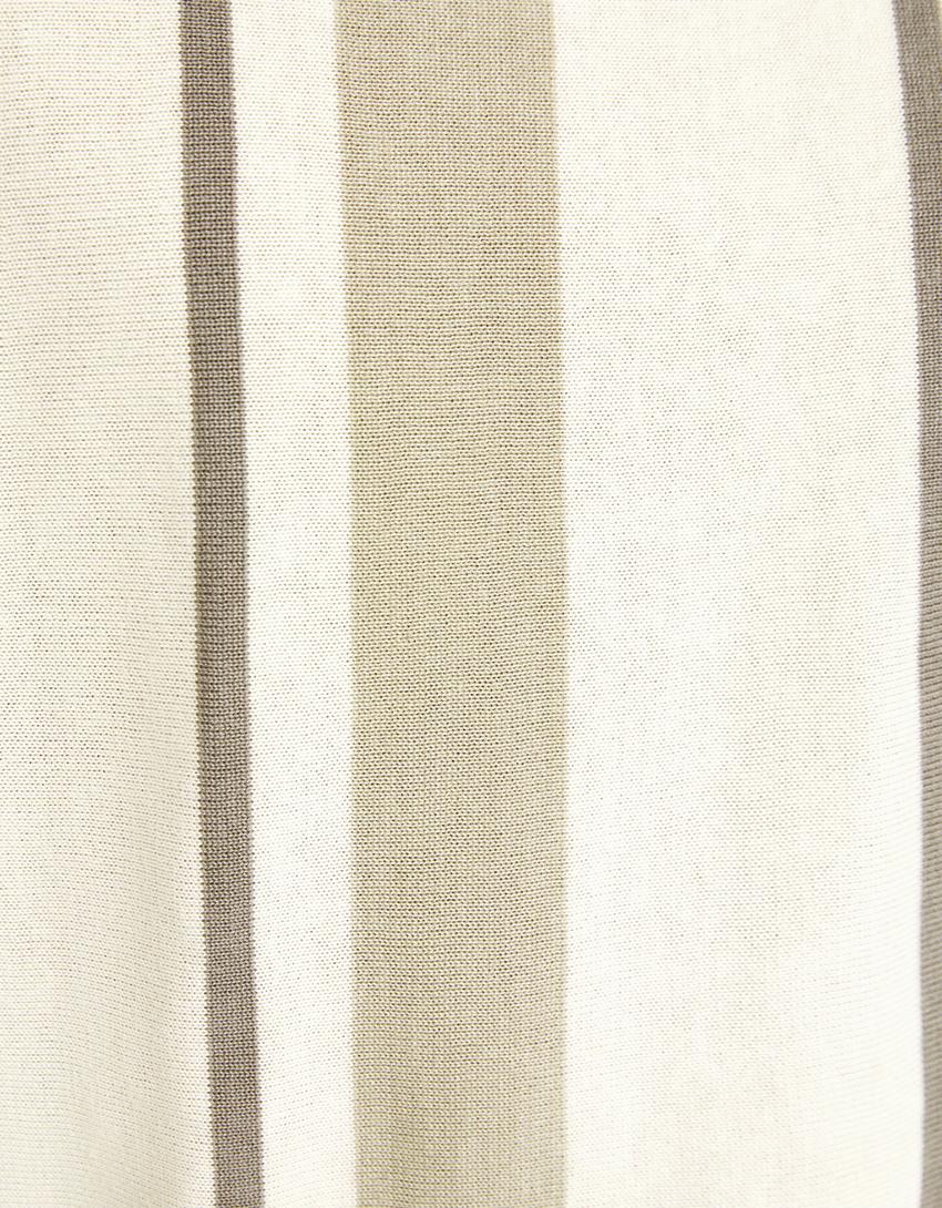 Striped knit short sleeve T-shirt-Cream-5