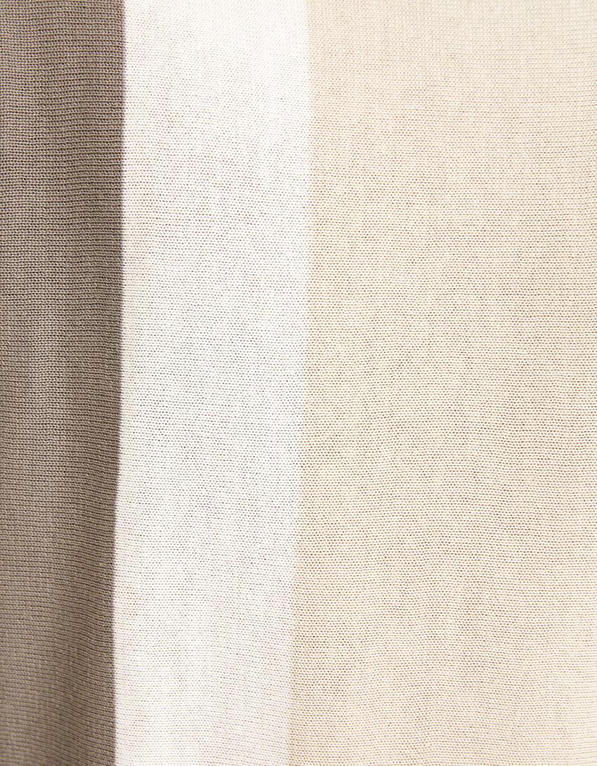 Striped knit short sleeve T-shirt-Beige-5