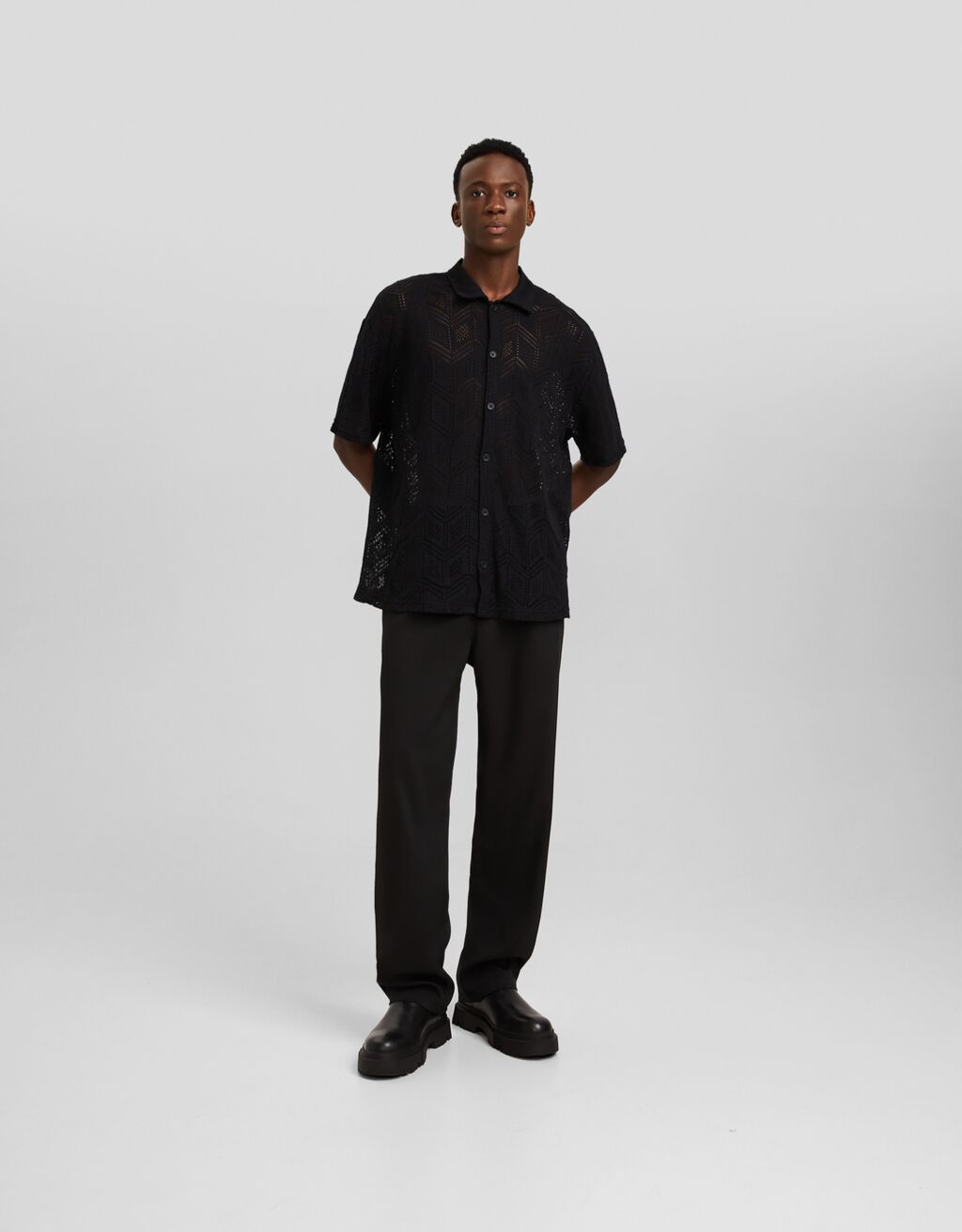 Short sleeve crochet shirt Men Bershka